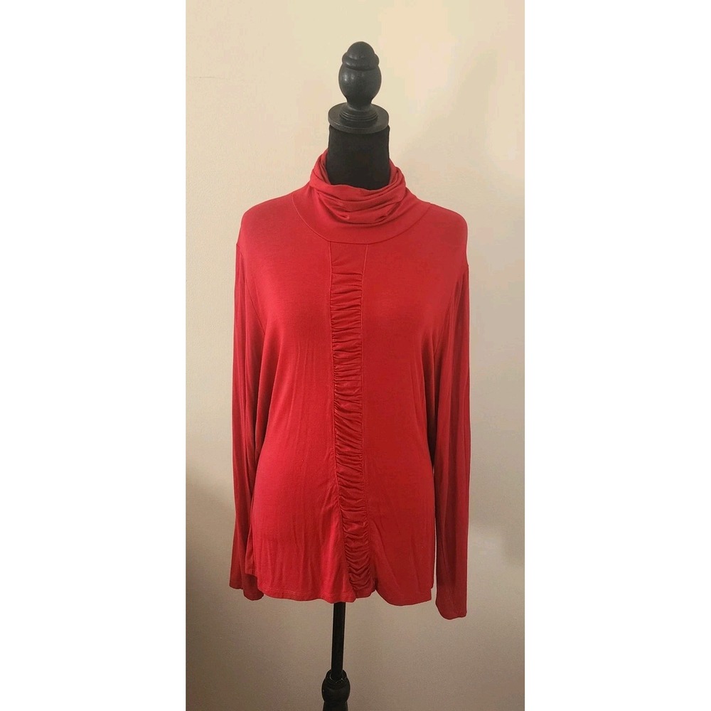 Ann Trinity Long Sleeve XL Turtleneck In Red Rayon Spandex with Center Ruching
